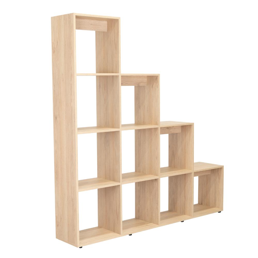 BIBLIOTECA ESCALERA ASCHER, BEIGE, CON VARIEDAD DE ESPACIOS PARA LIBROS Y ARTÍCULOS DECORATIVOS