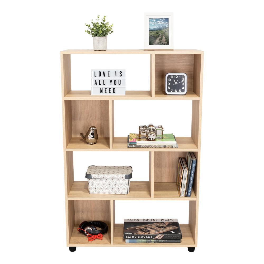 BIBLIOTECA INDIA, BEIGE, CON TRES ENTREPAÑOS Y CUATRO DIVISIONES