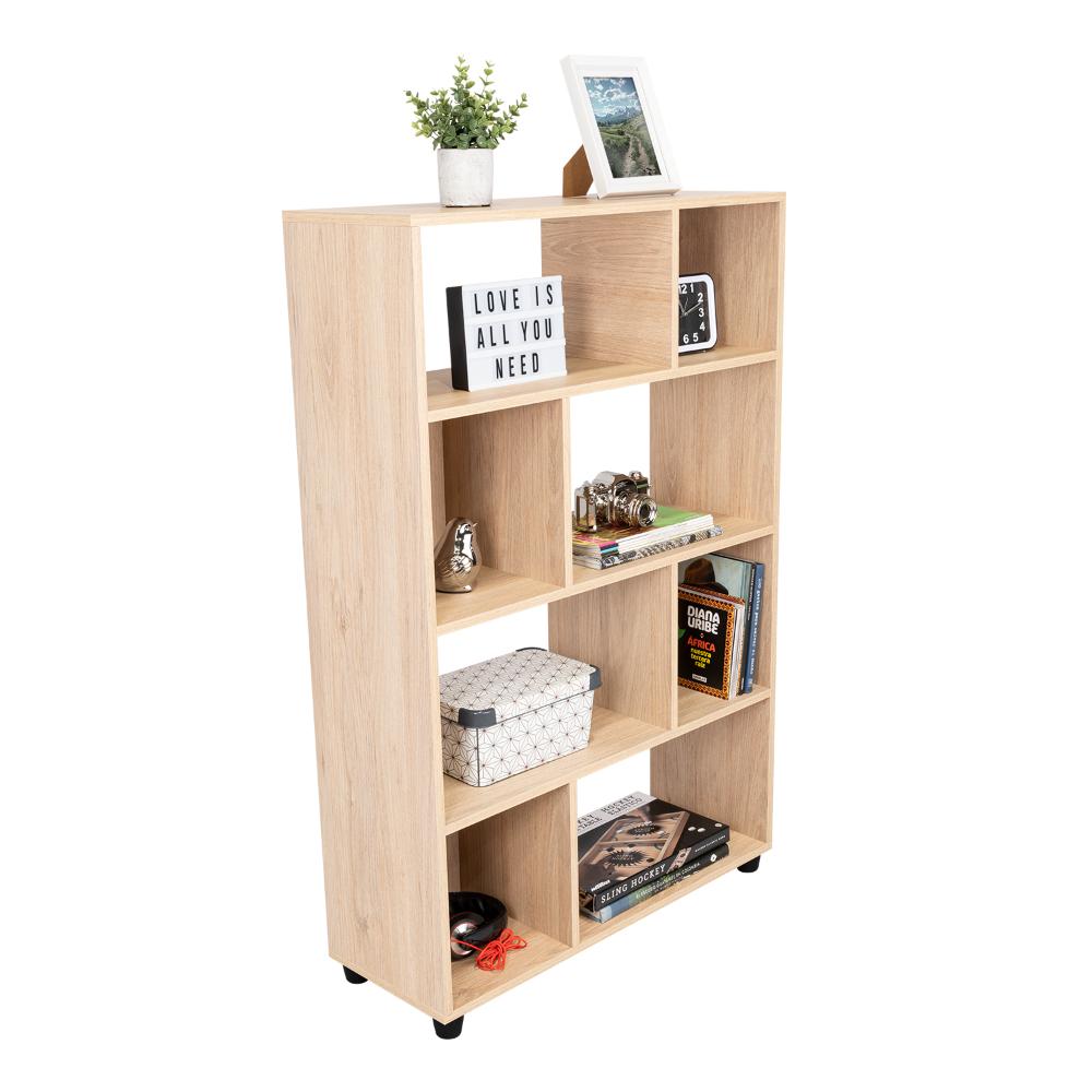 BIBLIOTECA INDIA, BEIGE, CON TRES ENTREPAÑOS Y CUATRO DIVISIONES