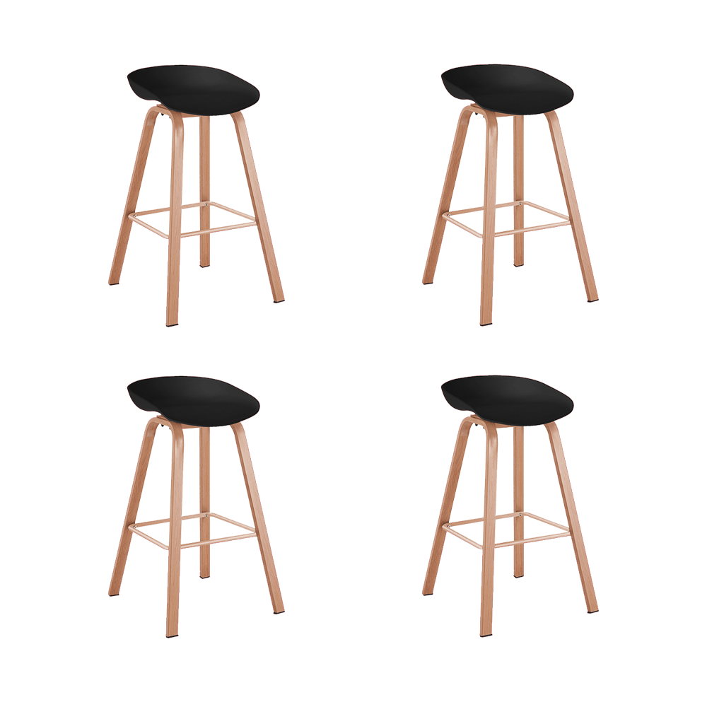 SET DE CUATRO BUTACOS YUSKI, NEGRO Y CAFÉ CLARO, CÓMODO ASIENTO Y PATAS EN METAL COLOR MADERA