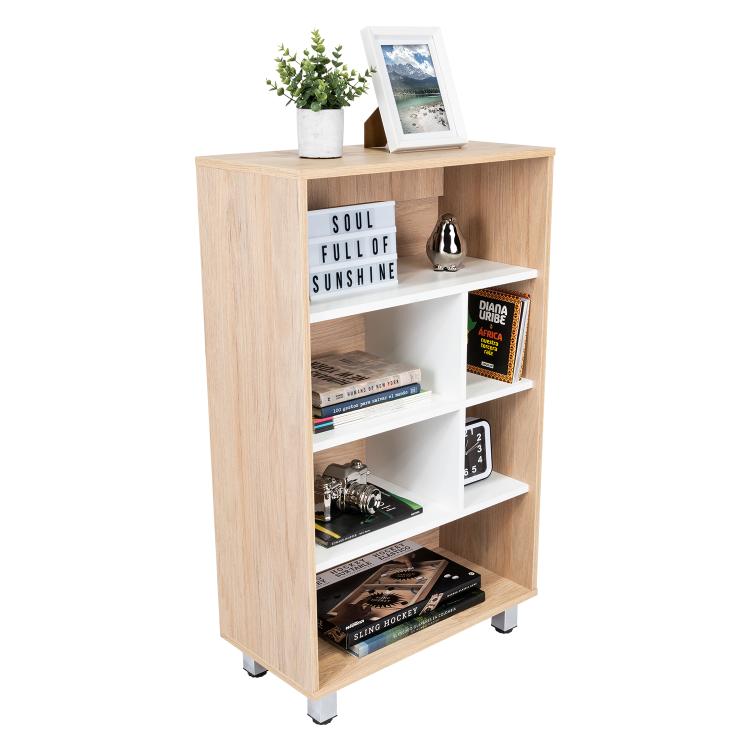 BIBLIOTECA TONNY, BEIGE Y BLANCO, CON VARIEDAD DE ESPACIOS PARA LIBROS Y ARTÍCULOS DECORATIVOS