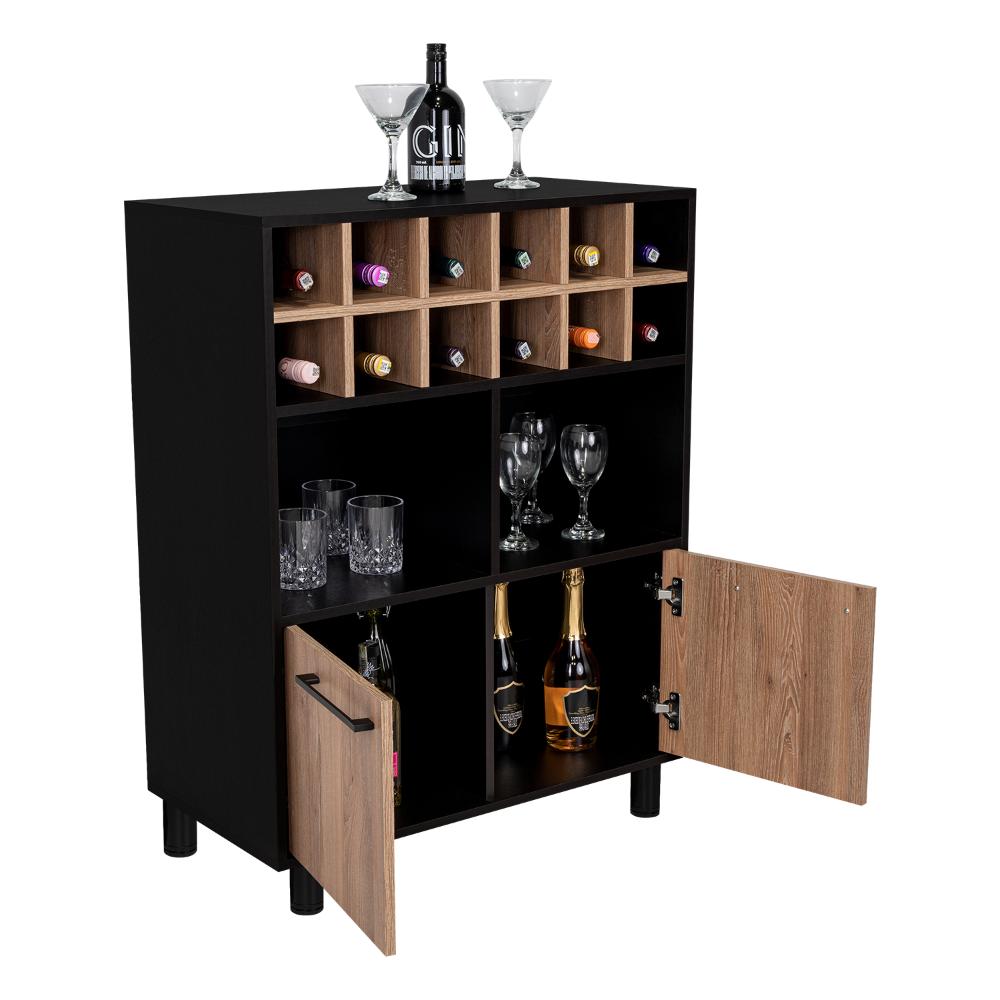 BAR WESLEY, WENGUE Y MIEL, CON AMPLIO ESPACIO PARA ALMACENAMIENTO Y PATAS METÁLICAS