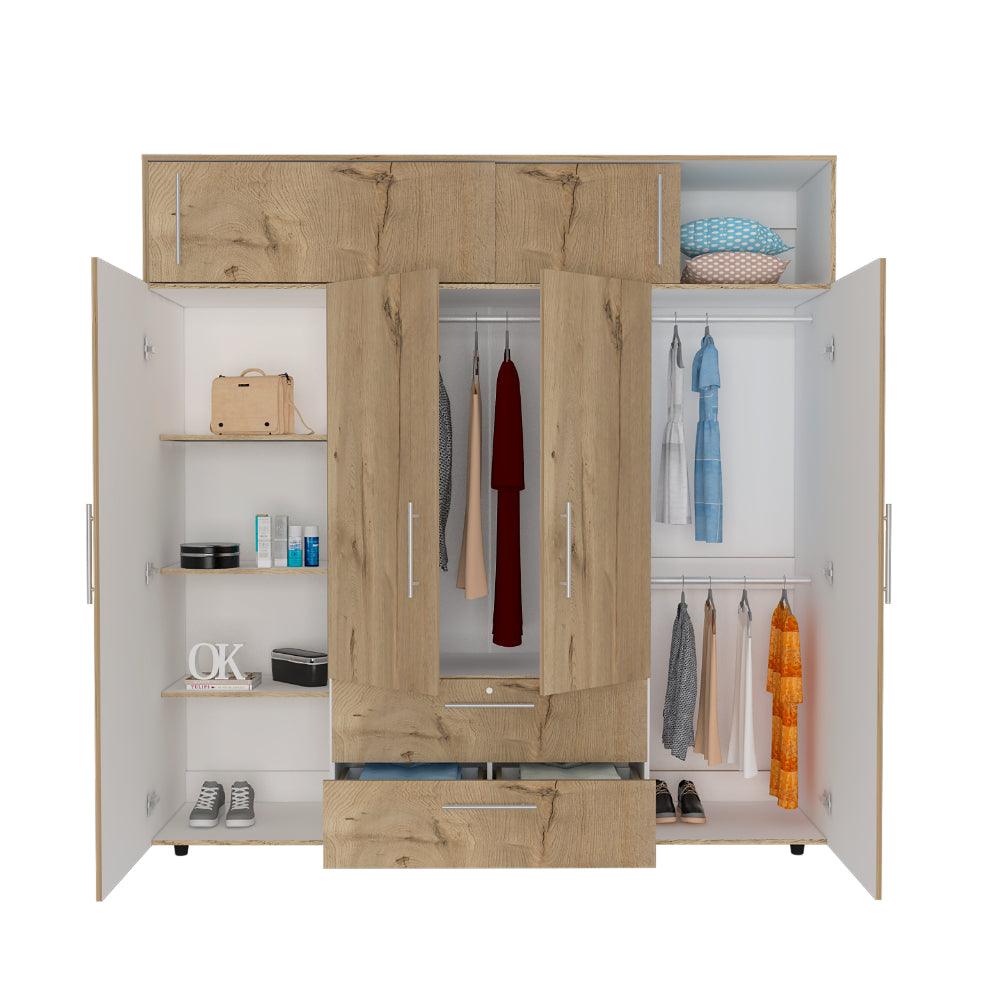 CLOSET BABEL, CAFÉ CLARO Y BLANCO, CON CUATRO PUERTAS ABATIBLES Y CUATRO CAJONES MULTIUSOS