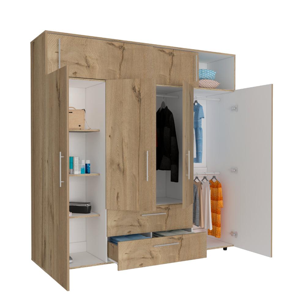 CLOSET BABEL, CAFÉ CLARO Y BLANCO, CON CUATRO PUERTAS ABATIBLES Y CUATRO CAJONES MULTIUSOS