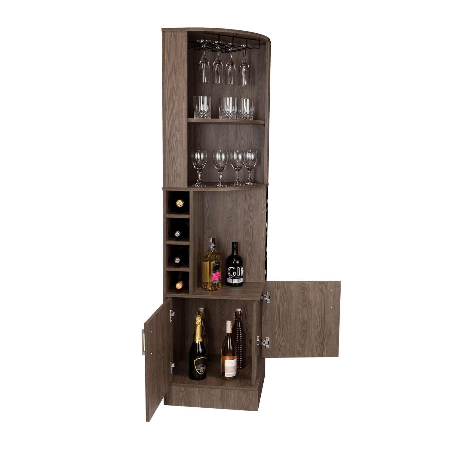 BAR ESQUINERO CELESTE, CHOCOLATE, CON DOS PUERTAS Y ESPACIO PORTA COPAS ZF