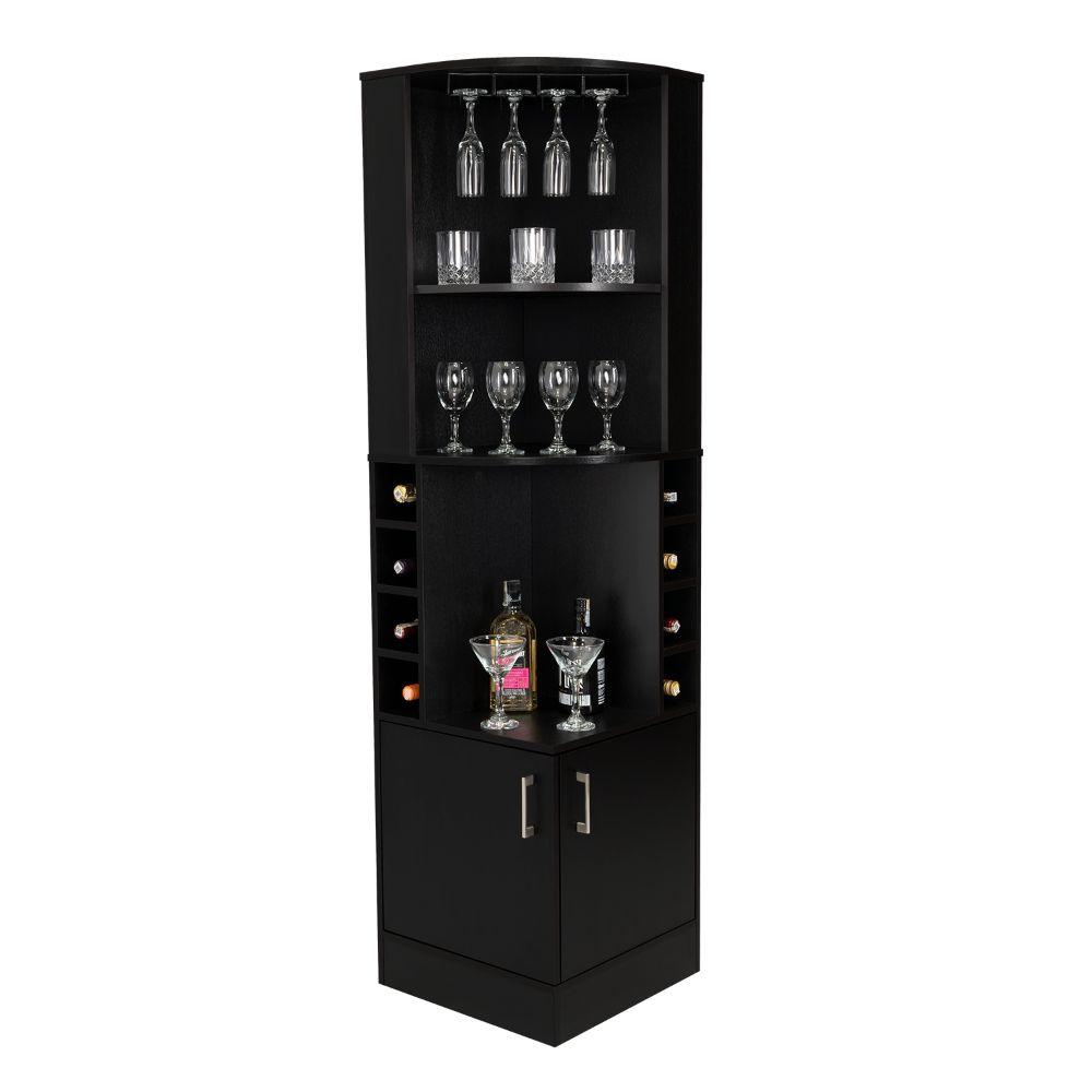 BAR ESQUINERO CELESTE, WENGUE, CON DOS PUERTAS Y ESPACIO PORTA COPAS