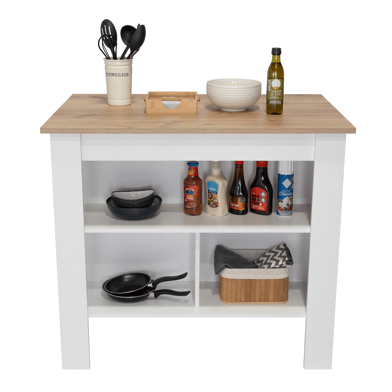 BARRA DE COCINA CALA, BLANCO Y CAFÉ CLARO, CON AMPLIA SUPERFICIE EN LA MESA  ZF