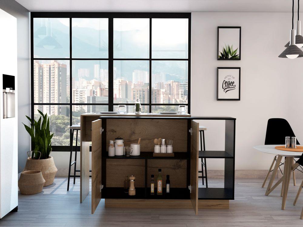 BARRA DE COCINA ERIS, CAFÉ CLARO Y WENGUE, CON DOS PUERTAS BATIENTES  ZF
