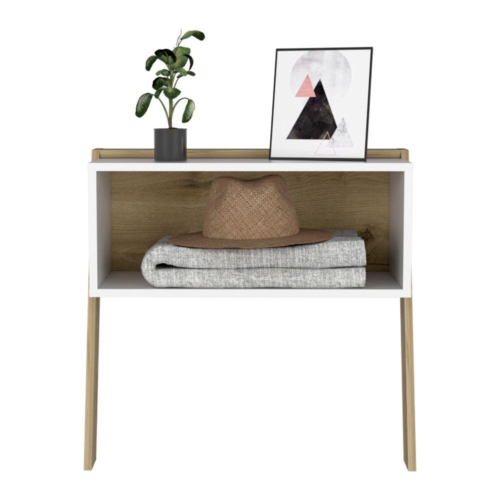 MESA DE NOCHE BREMA, CAFÉ CLARO Y BLANCO NEVADO, CON DOS PATAS Y DISEÑO MODERNO