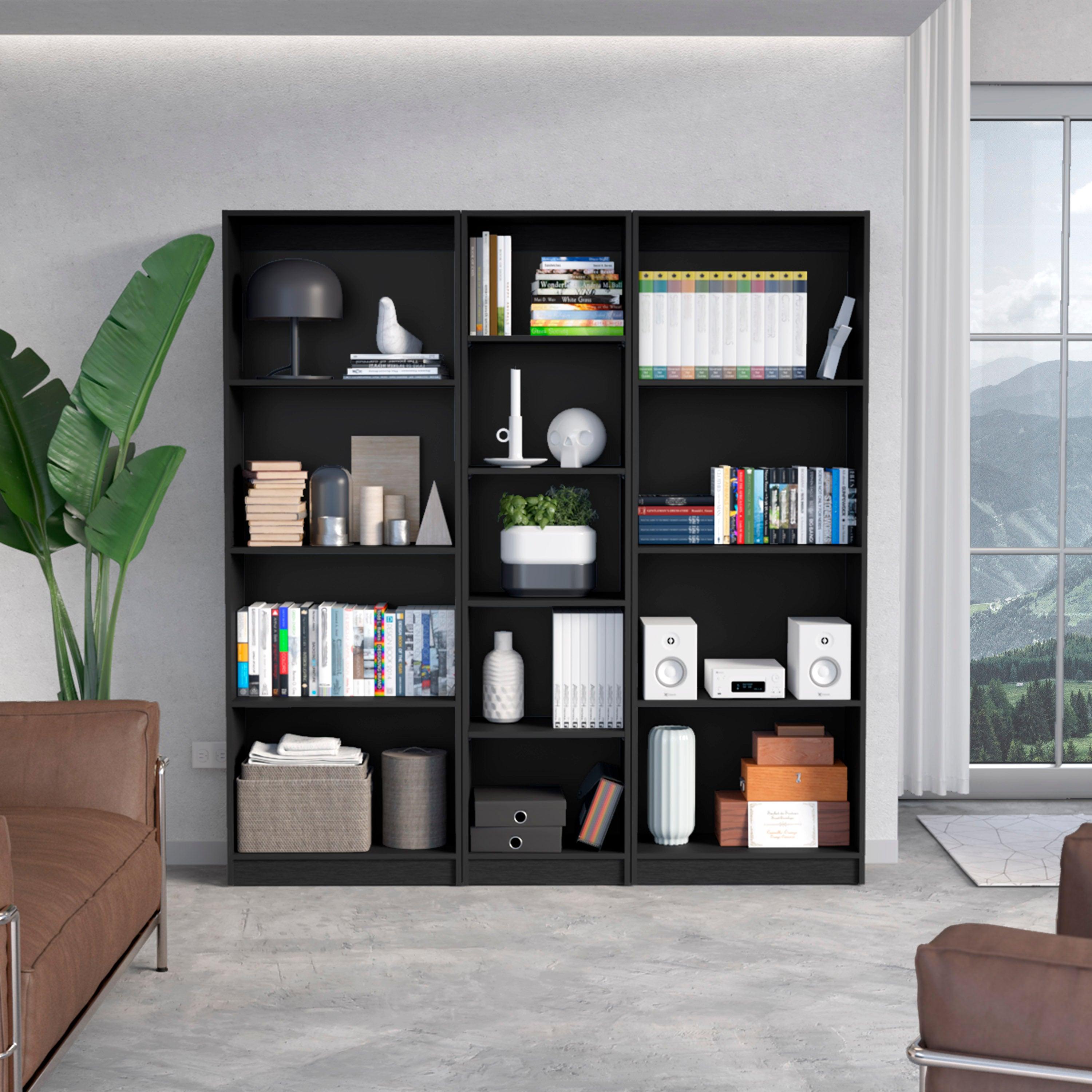 COMBO DE BIBLIOTECAS HOME, WENGUE INCLUYE TRES BIBLIOTECAS SIN PUERTAS