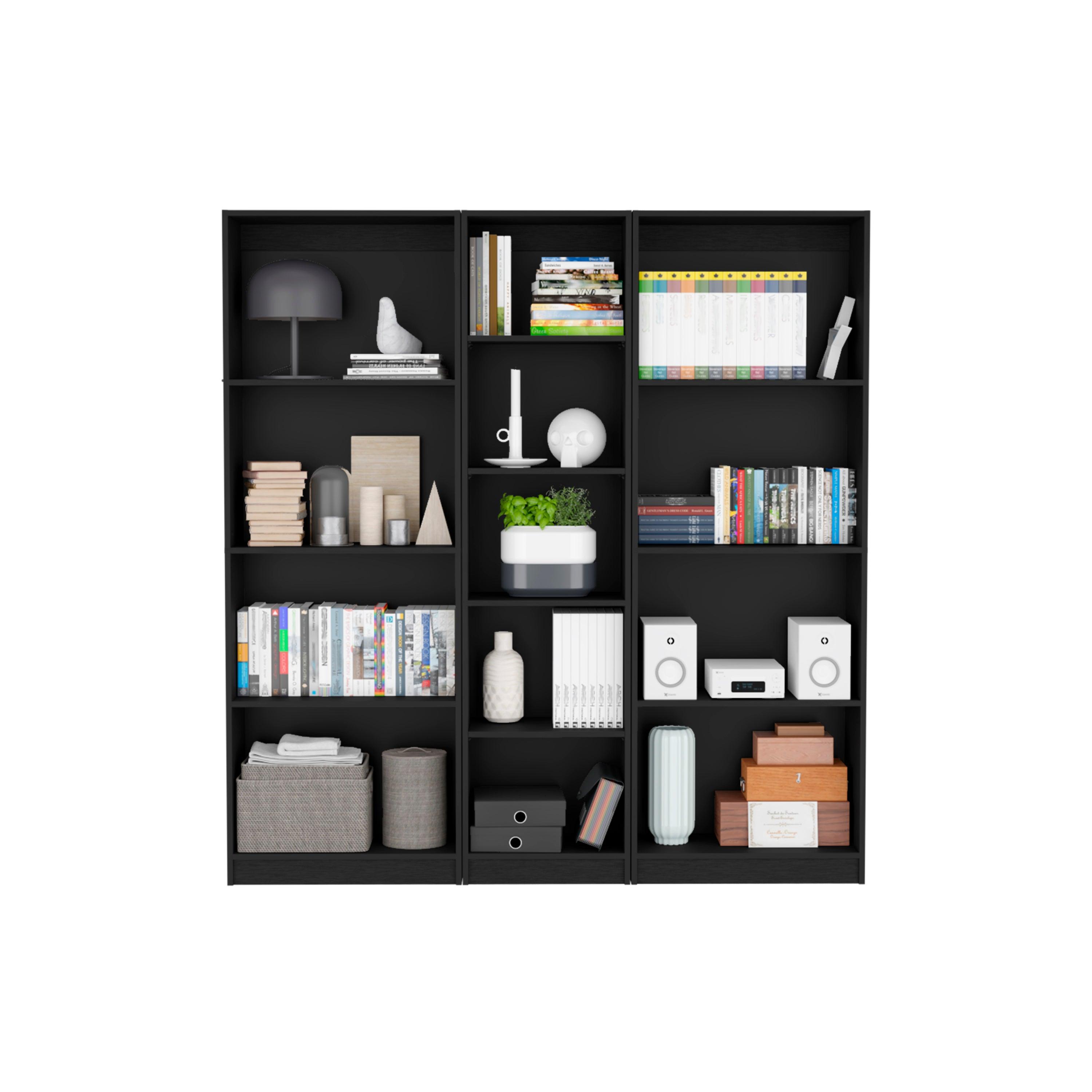 COMBO DE BIBLIOTECAS HOME, WENGUE INCLUYE TRES BIBLIOTECAS SIN PUERTAS