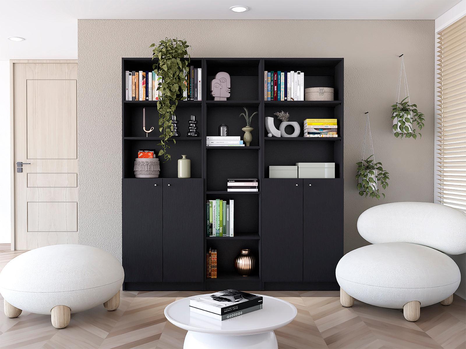 COMBO DE BIBLIOTECAS HOME, WENGUE, INCLUYE TRES BIBLIOTECAS