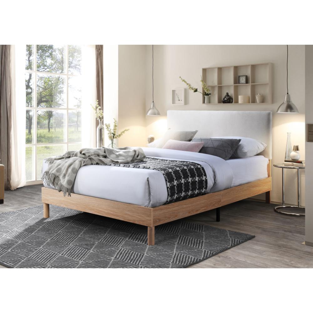 CAMA DOBLE SONIA, BEIGE, CON RESPALDO TAPIZADO