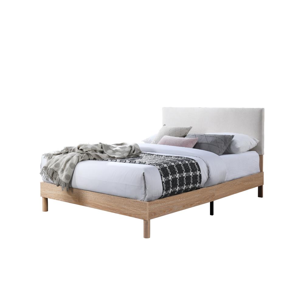 CAMA DOBLE SONIA, BEIGE, CON RESPALDO TAPIZADO