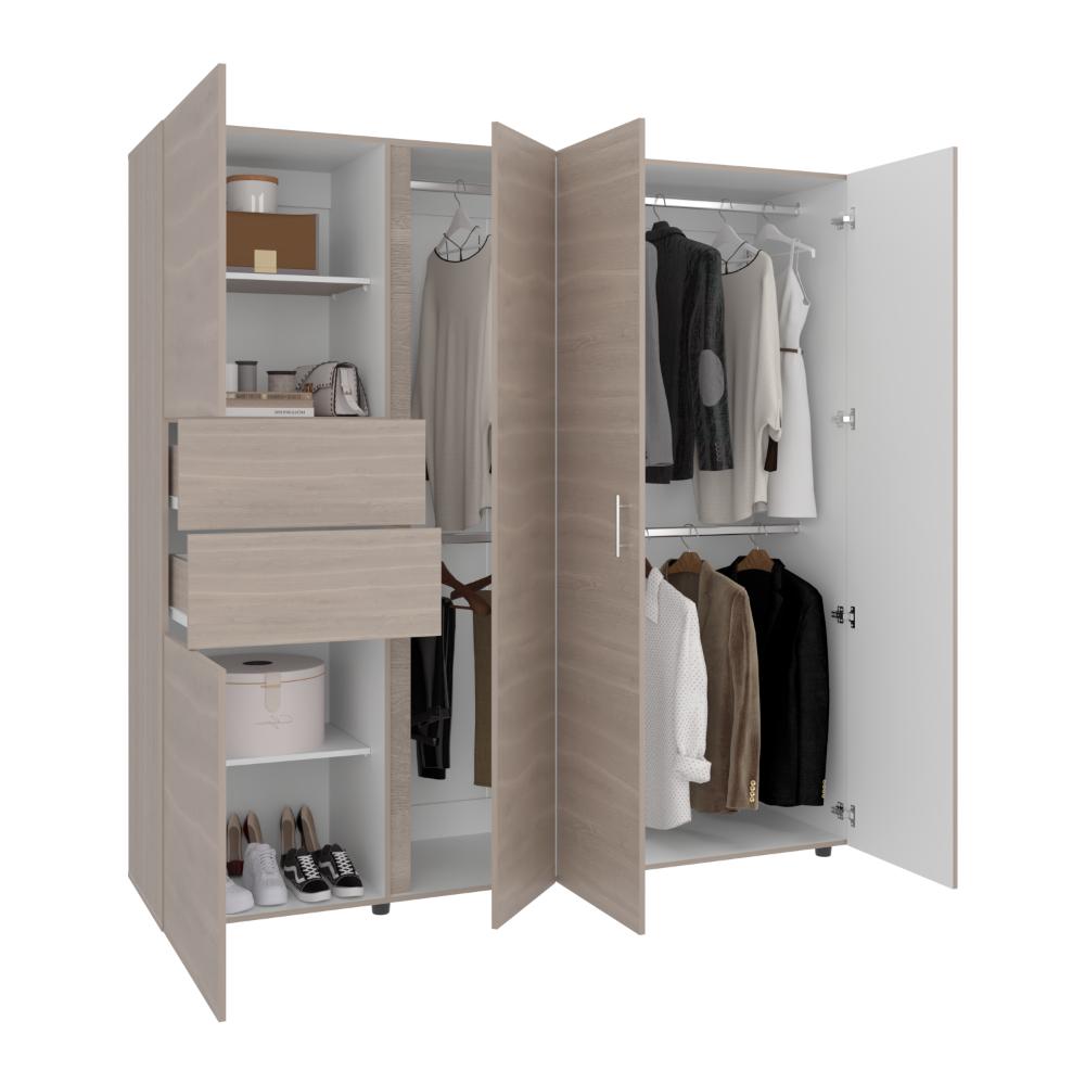 CLOSET ANTALYA 200X200, BARDOLINO Y BLANCO, CON 5 PUERTAS ABATIBLES