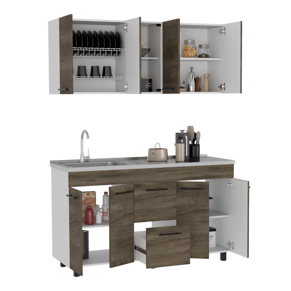 COCINA INTEGRAL NASSER, NOGAL Y BLANCO, INCLUYE MESÓN 150 IZQUIERDO