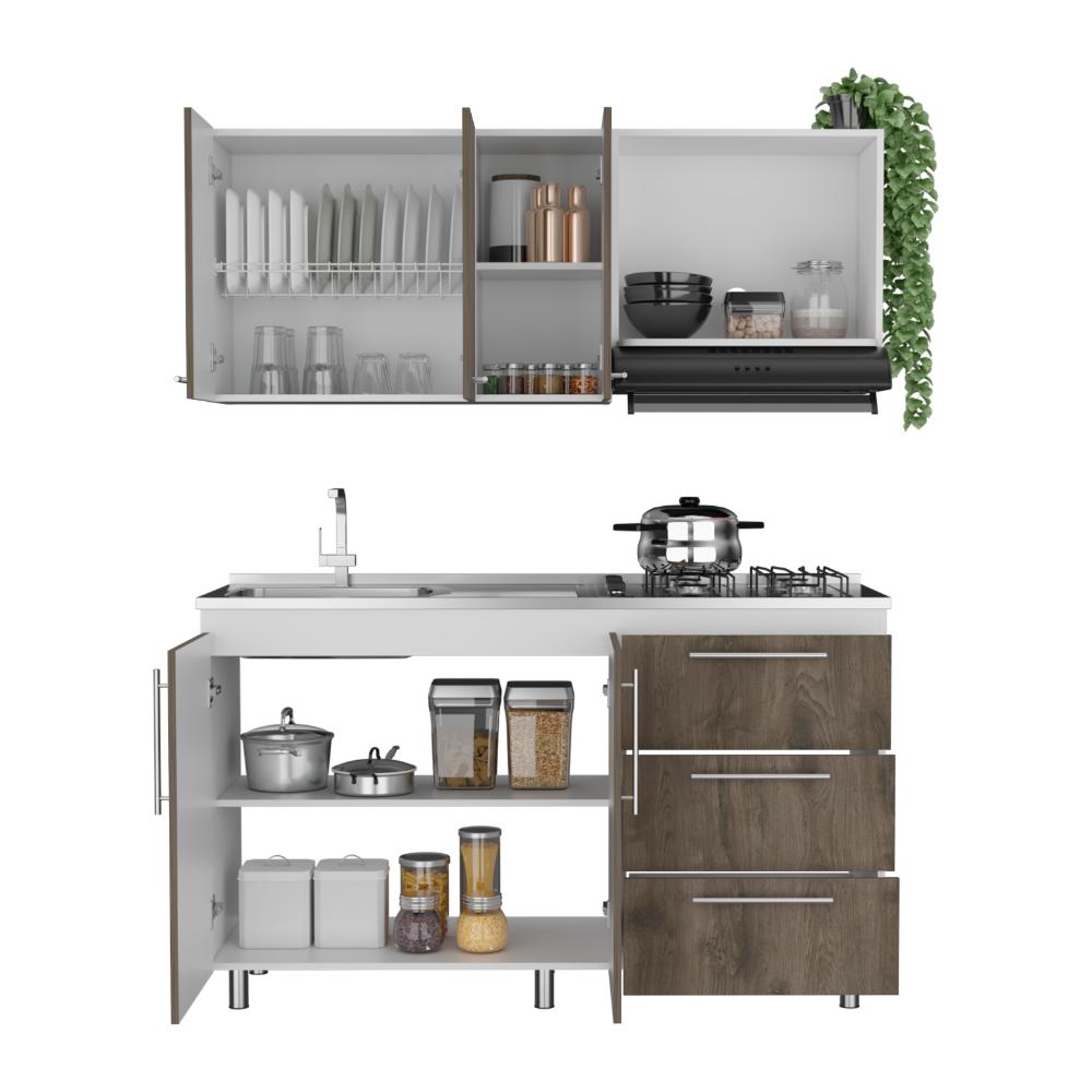 COCINA INTEGRAL ALAR, NOGAL Y BLANCO DUQUEZA, INCLUYE MESÓN IZQUIERDO