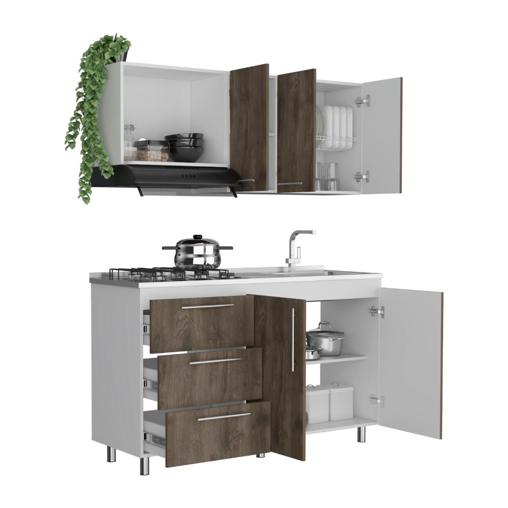 COCINA INTEGRAL ALAR, NOGAL Y BLANCO DUQUEZA, INCLUYE MESÓN DERECHO