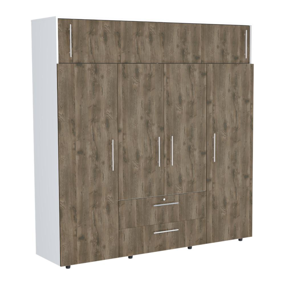 CLOSET BABEL, NOGAL Y BLANCO, CON CUATRO PUERTAS ABATIBLES Y CUATRO CAJONES MULTIUSOS