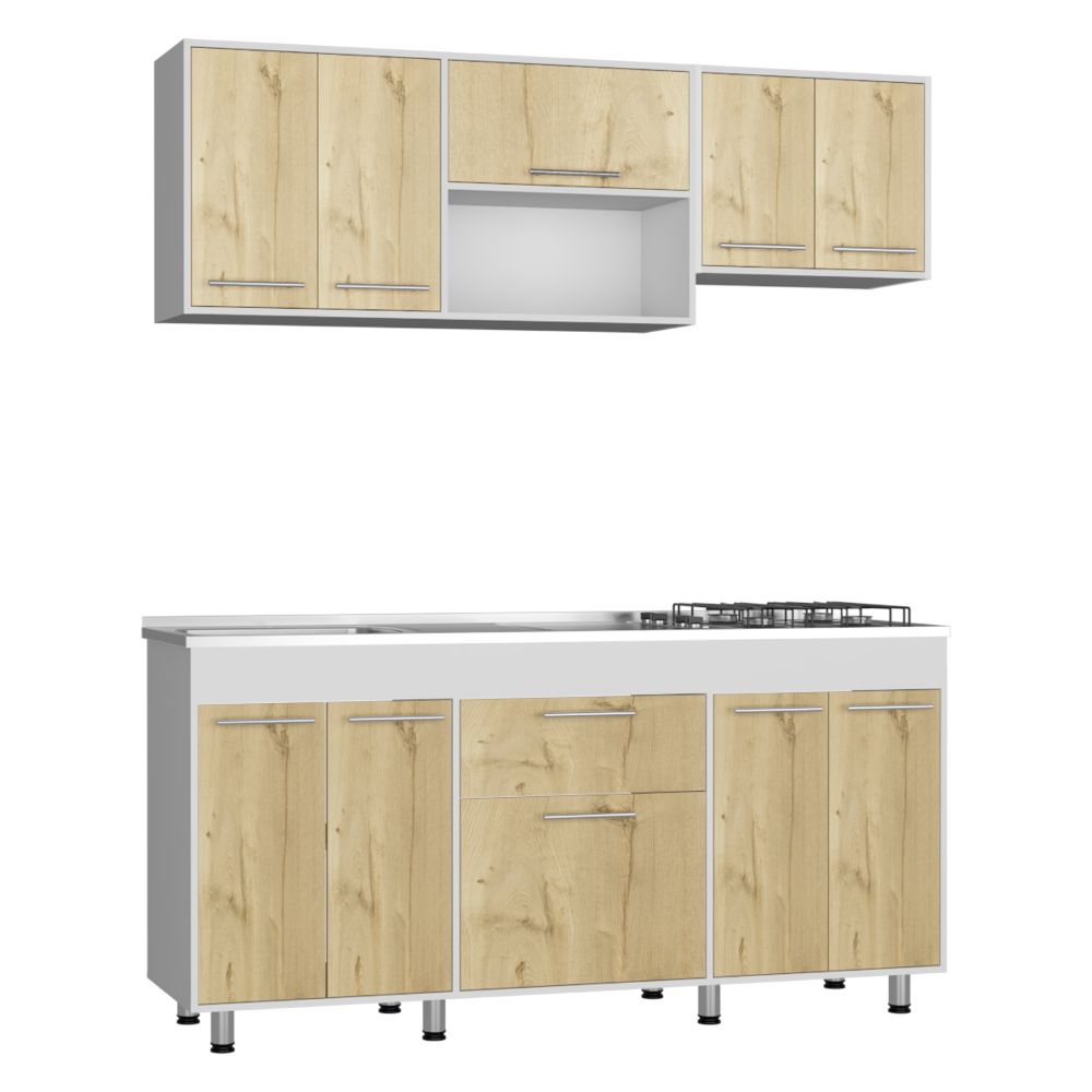 COCINA INTEGRAL WESTER, CAFÉ CLARO Y BLANCO, INCLUYE MESÓN IZQUIERDO EN ACERO