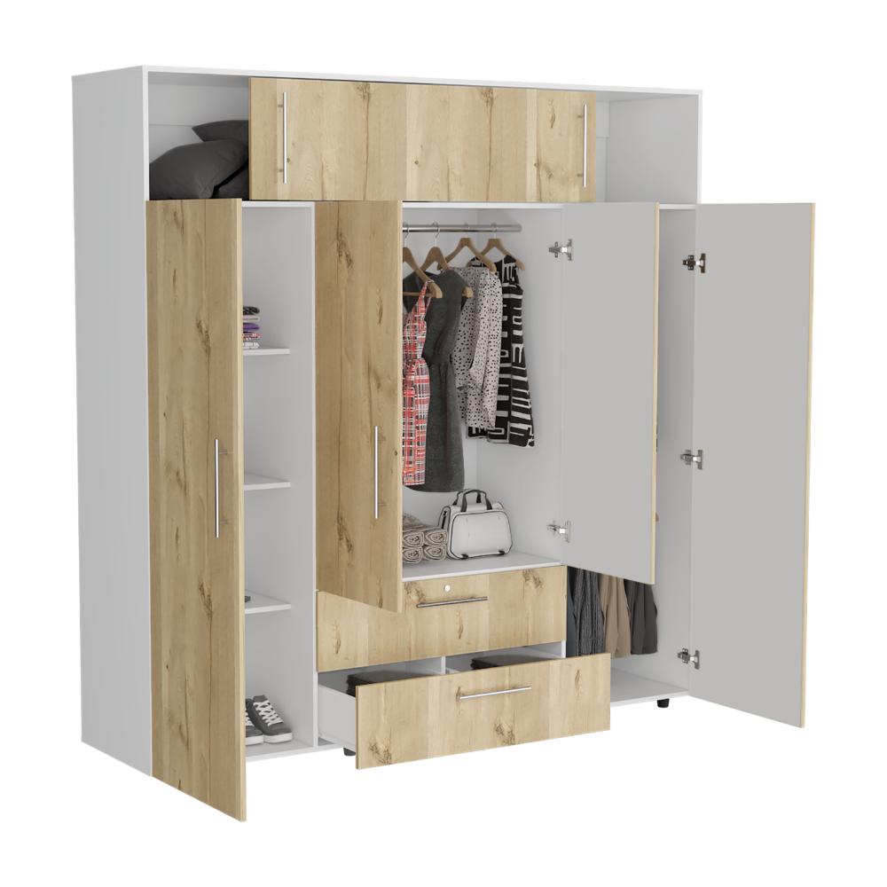 CLOSET BABEL, CAFÉ CLARO Y BLANCO, CON CUATRO PUERTAS ABATIBLES Y CUATRO CAJONES MULTIUSOS