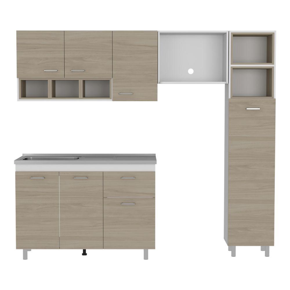 COCINA INTEGRAL OSMEL, NACAR Y BLANCO, INCLUYE MESÓN IZQUIERDO EN ACERO INOXIDABLE