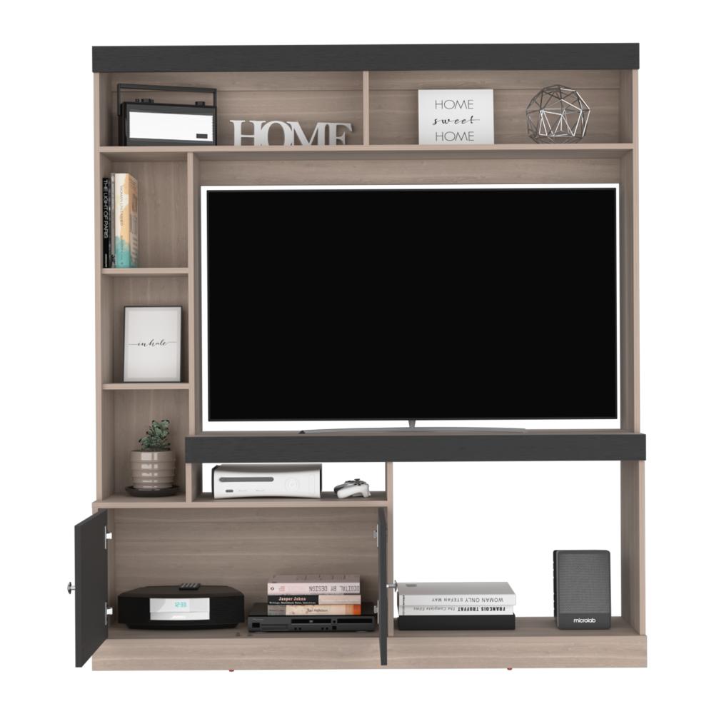 MESA PARA TV ROY, BARDOLINO Y WENGUE, CON ESPACIO PARA TELEVISOR DE 50 PULGADAS