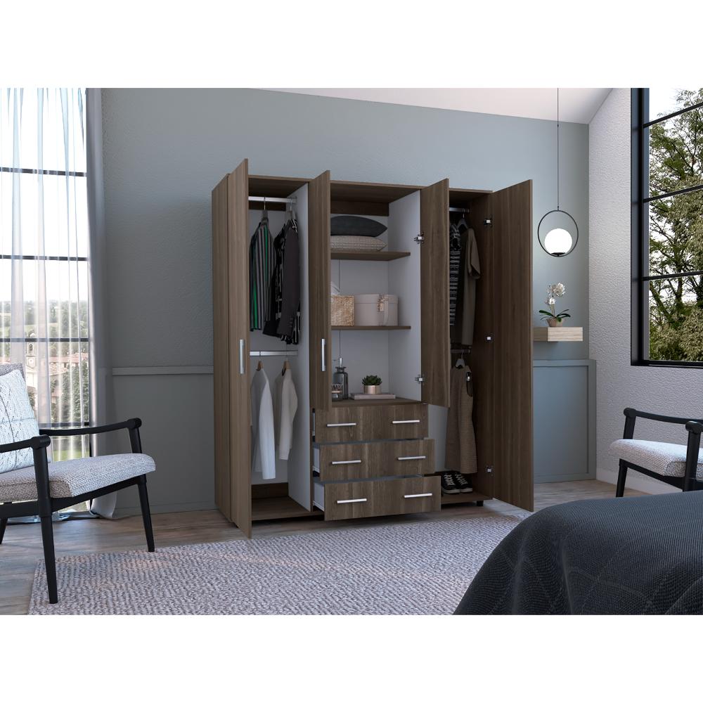 CLOSET FONTANA, MILAN Y BLANCO, CON CUATRO TUBOS PARA COLGAR ROPA Y ZAPATERO EN LA PARTE INFERIOR