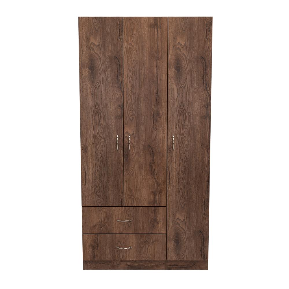 CLOSET AMÉRICA, CHOCOLATE Y BLANCO, CON DOS CAJONES Y VARIEDAD DE ENTREPAÑOS