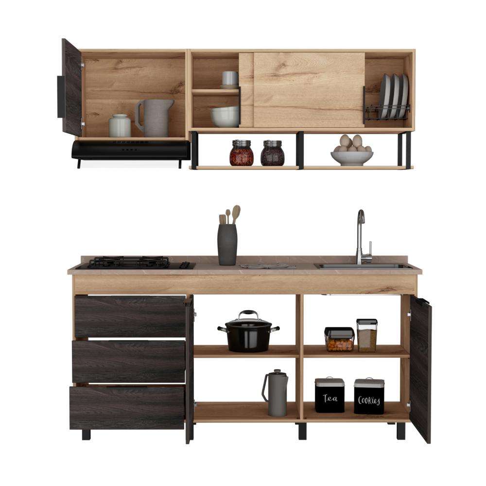 COCINA INTEGRAL 180 LARRY, CAFÉ CLARO Y GRAFITO, INCLUYE MESÓN DERECHO  ZF