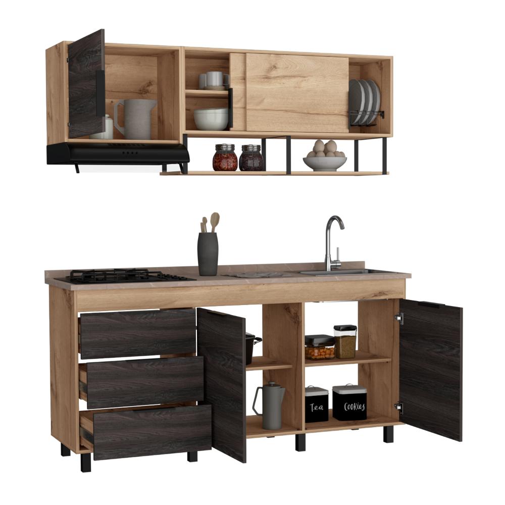 COCINA INTEGRAL 180 LARRY, CAFÉ CLARO Y GRAFITO, INCLUYE MESÓN DERECHO  ZF