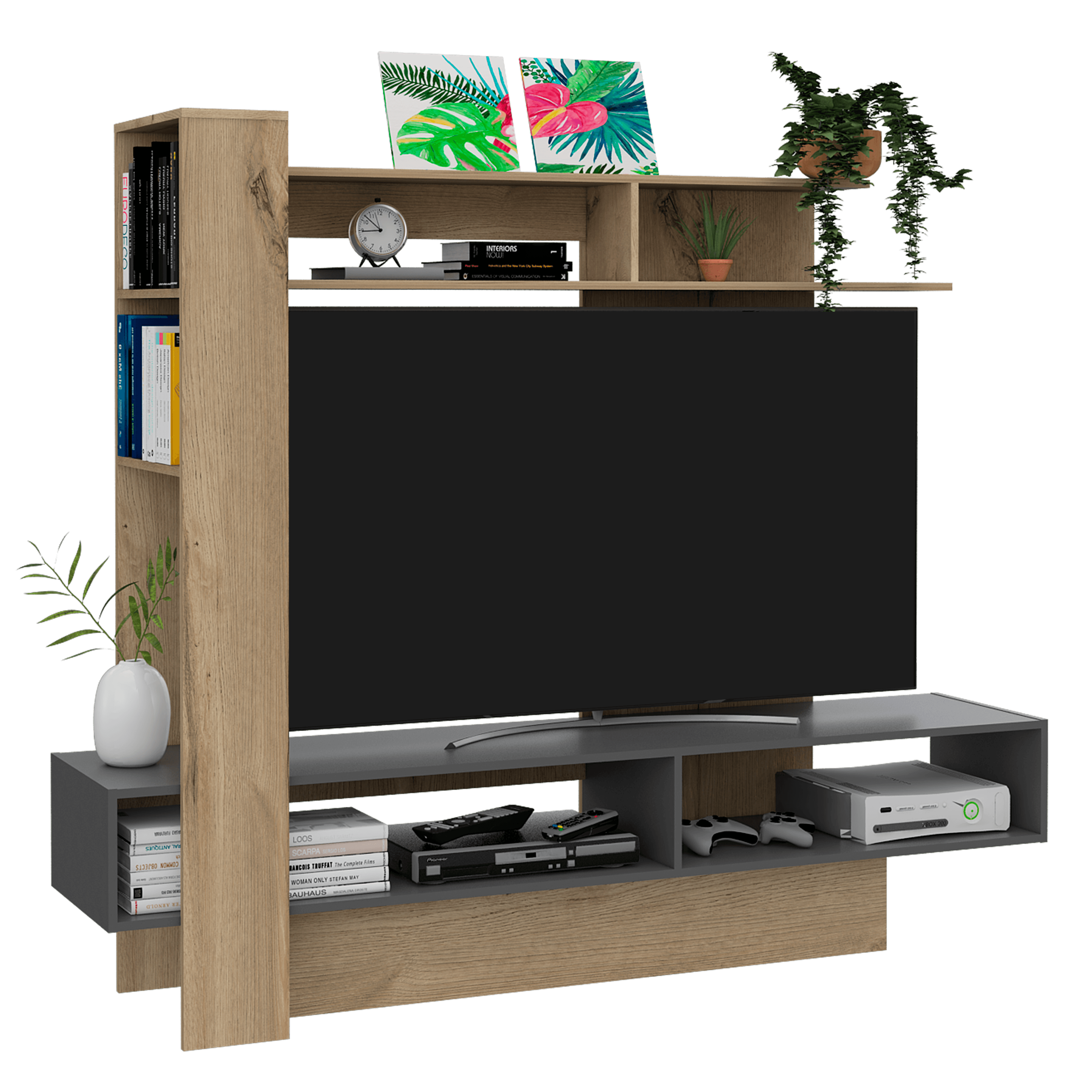 MESA PARA TV VEGAS, CAFÉ CLARO Y PLATA OSCURO, CON ESPACIO PARA TELEVISOR DE HASTA 55 PULGADAS