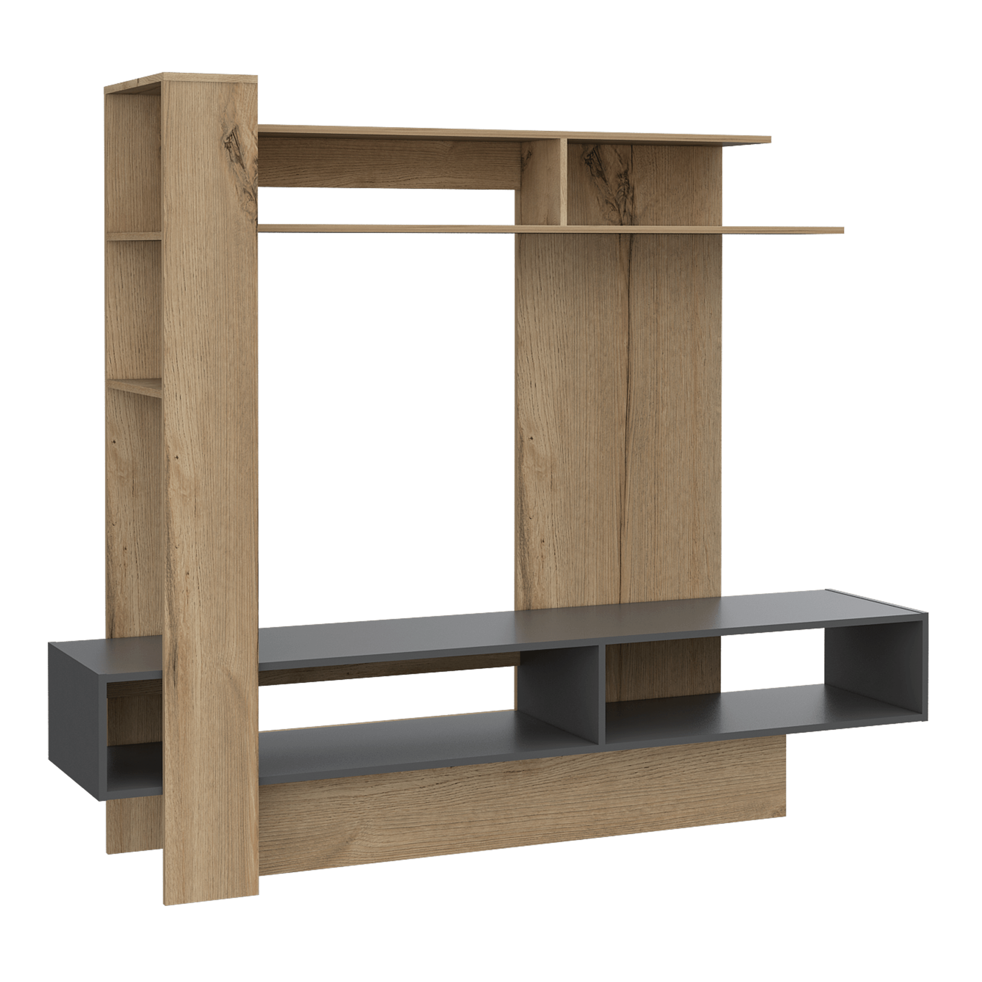 MESA PARA TV VEGAS, CAFÉ CLARO Y PLATA OSCURO, CON ESPACIO PARA TELEVISOR DE HASTA 55 PULGADAS