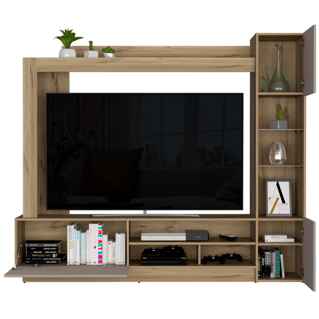 MESA PARA TV BAYERN, CAFÉ CLARO, CON ESPACIO PARA TELEVISOR DE HASTA 65 PULGADAS