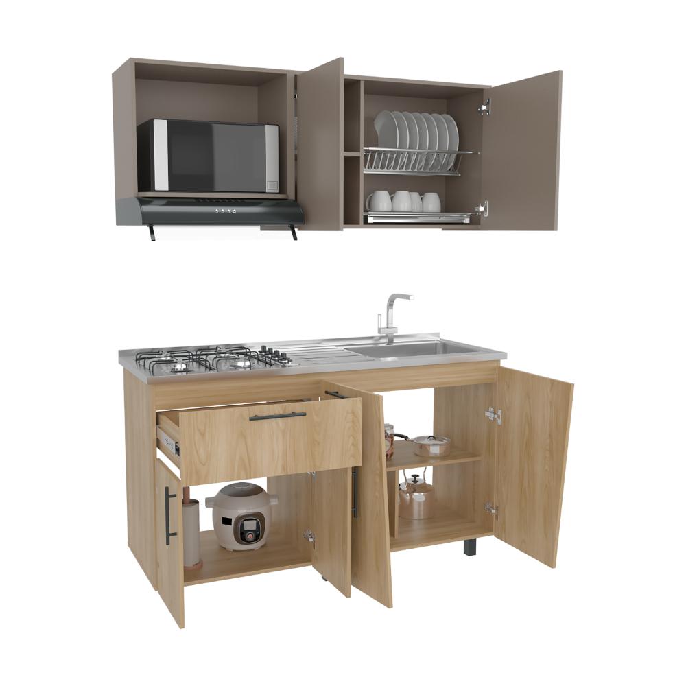 COCINA INTEGRAL EMILIA, FRESNO EUROPEO Y TAUPE, SIRVE PARA MESON DERECHO O IZQUIERDO