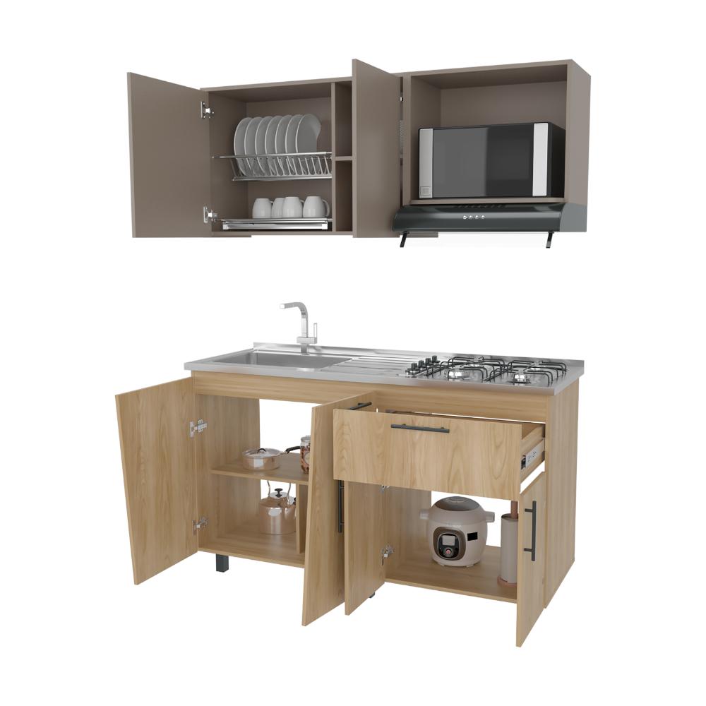 COCINA INTEGRAL EMILIA, FRESNO EUROPEO Y TAUPE, INCLUYE MESÓN IZQUIERDO