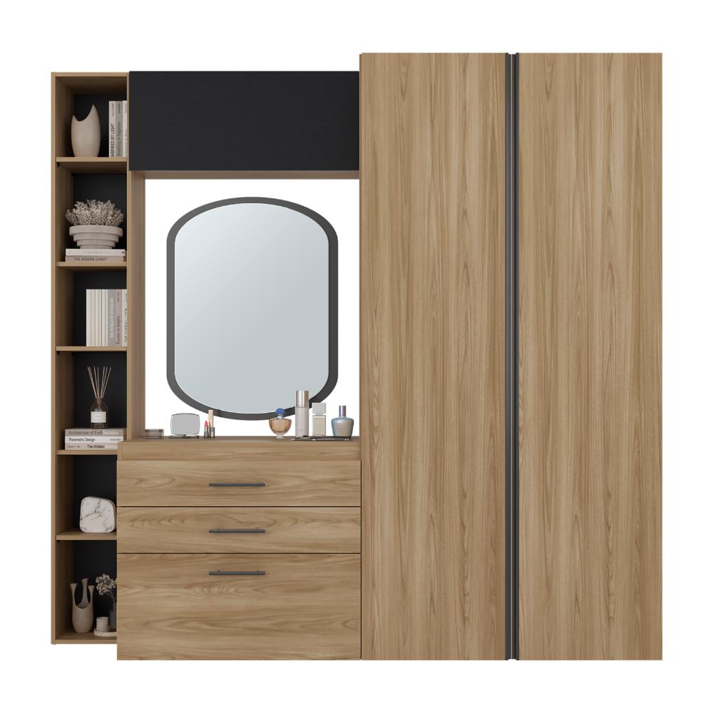 CLOSET MULTIFUNCIONAL BRUSON, FRESNO EUROPEO Y WENGUE, CON CAJONES PARA GUARDAR ROPA Y OBJETOS DE OFICINA