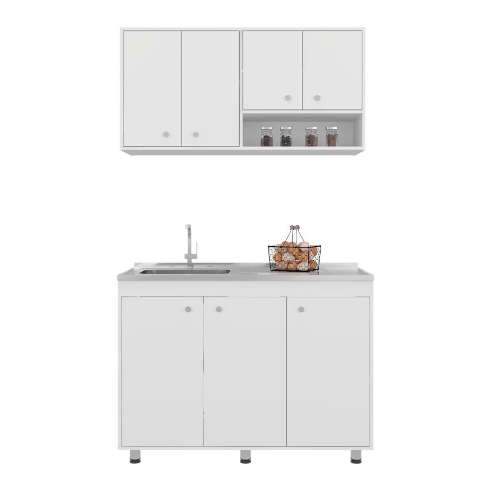 Cocina Completa Napoleon, Kronos blanco, Incluye modulo superior con dos puertas abatibles y modulo inferior con tres puertas abatibles ZF
