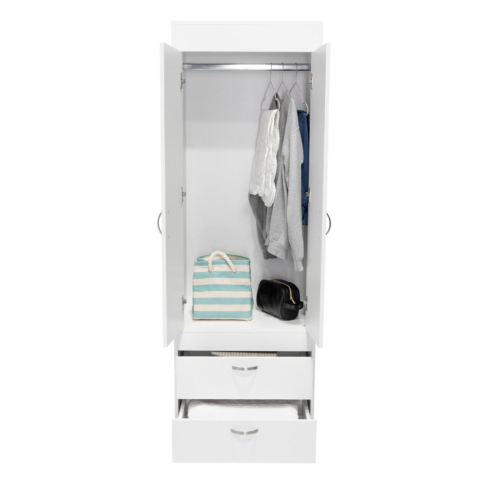 CLOSET AGATA, BLANCO, CON DOS CAJONES Y TUBO CROMADO PARA COLGAR ROPA ZF