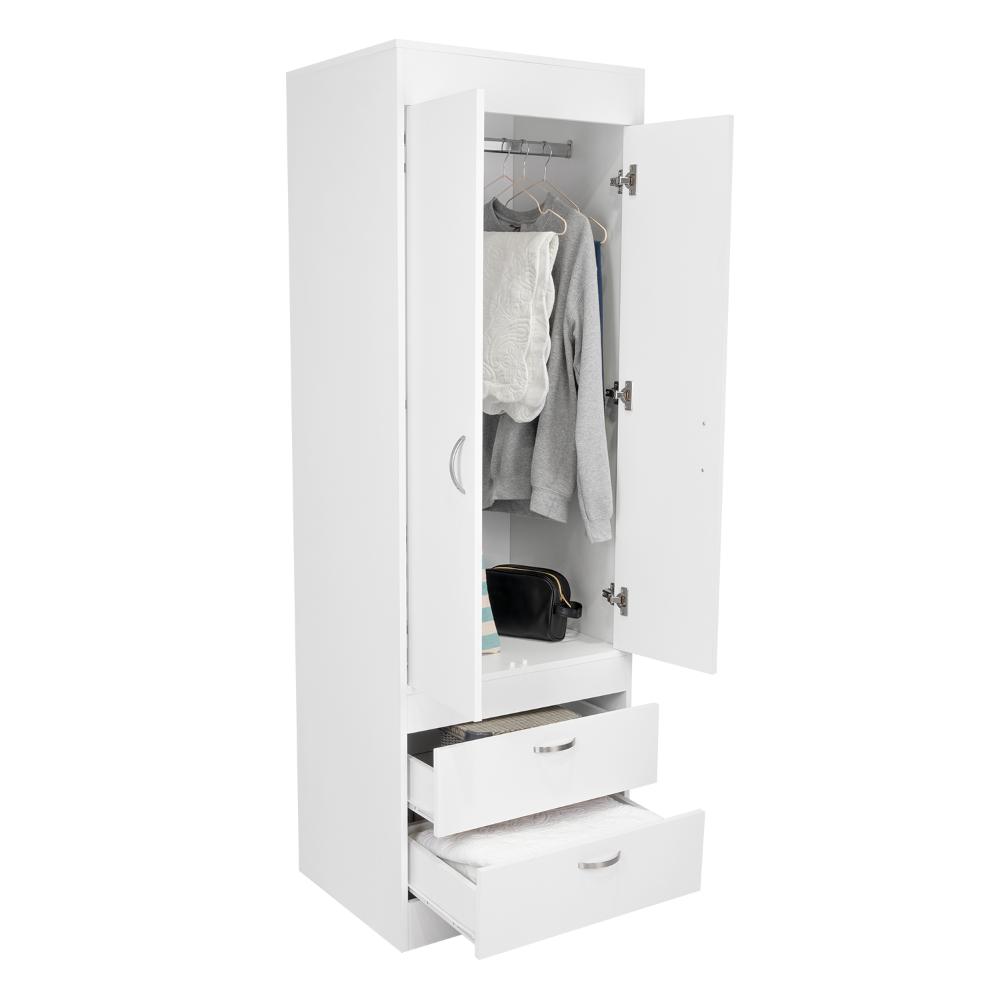 CLOSET AGATA, BLANCO, CON DOS CAJONES Y TUBO CROMADO PARA COLGAR ROPA ZF