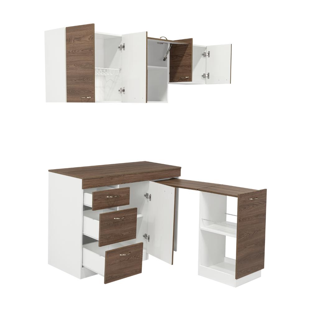 COCINA INTEGRAL AMATISTA, CHOCOLATE Y BLANCO, CON AMPLIA CAPACIDAD DE ALMACENAMIENTO, NO INCLUYE MESÓN