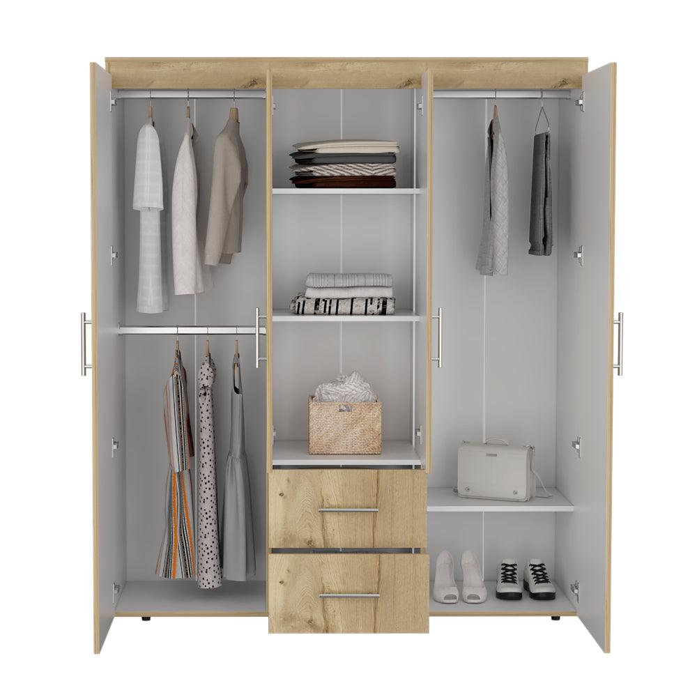 CLOSET BARILOCHE BOMBAY ECO, CAFÉ CLARO Y BLANCO, CON VARIEDAD DE ENTREPAÑOS Y CUATRO PUERTAS ABATIBLES