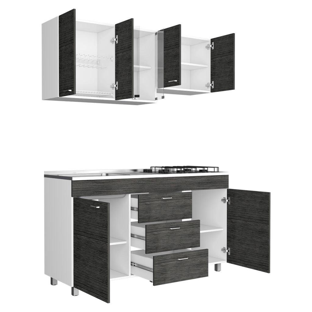 COCINA INTEGRAL LAUREL, GRIS Y BLANCO, INCLUYE MESÓN IZQUIERDO