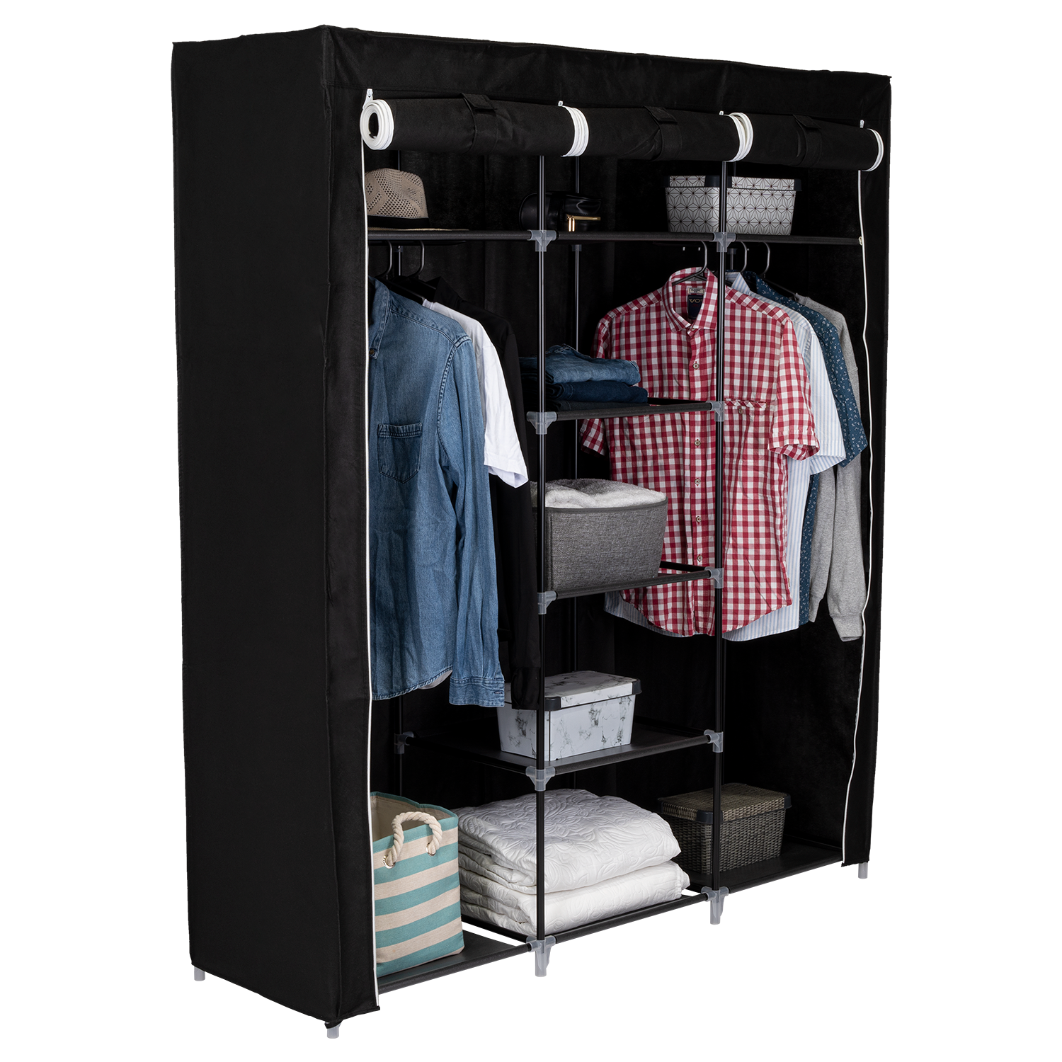 CLOSET PORTÁTIL JESAN, NEGRO, VARIEDAD DE ENTREPAÑOS EN TELA