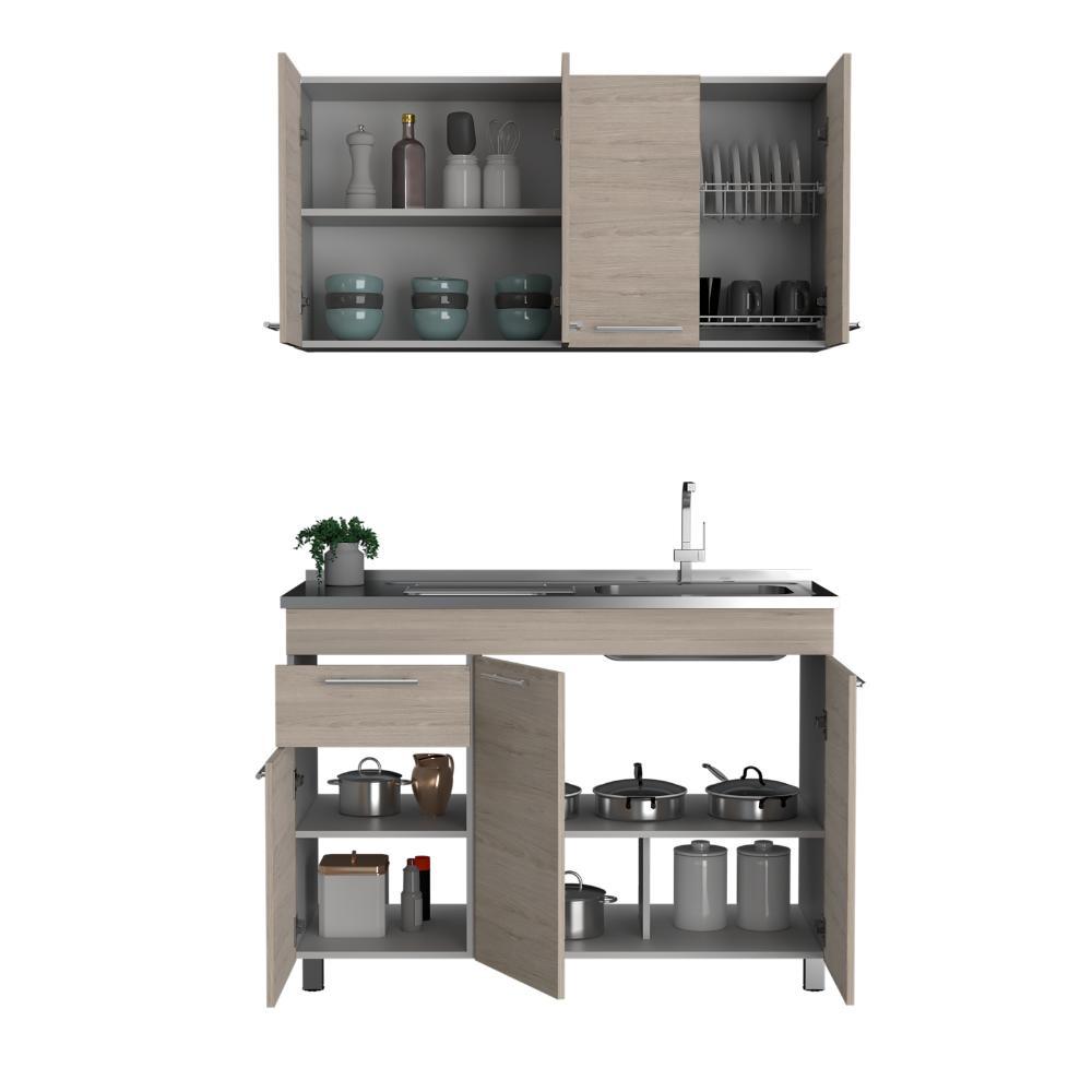 COCINA INTEGRAL AMERALTO, BLANCO Y BEIGE, INCLUYE MESÓN DERECHO