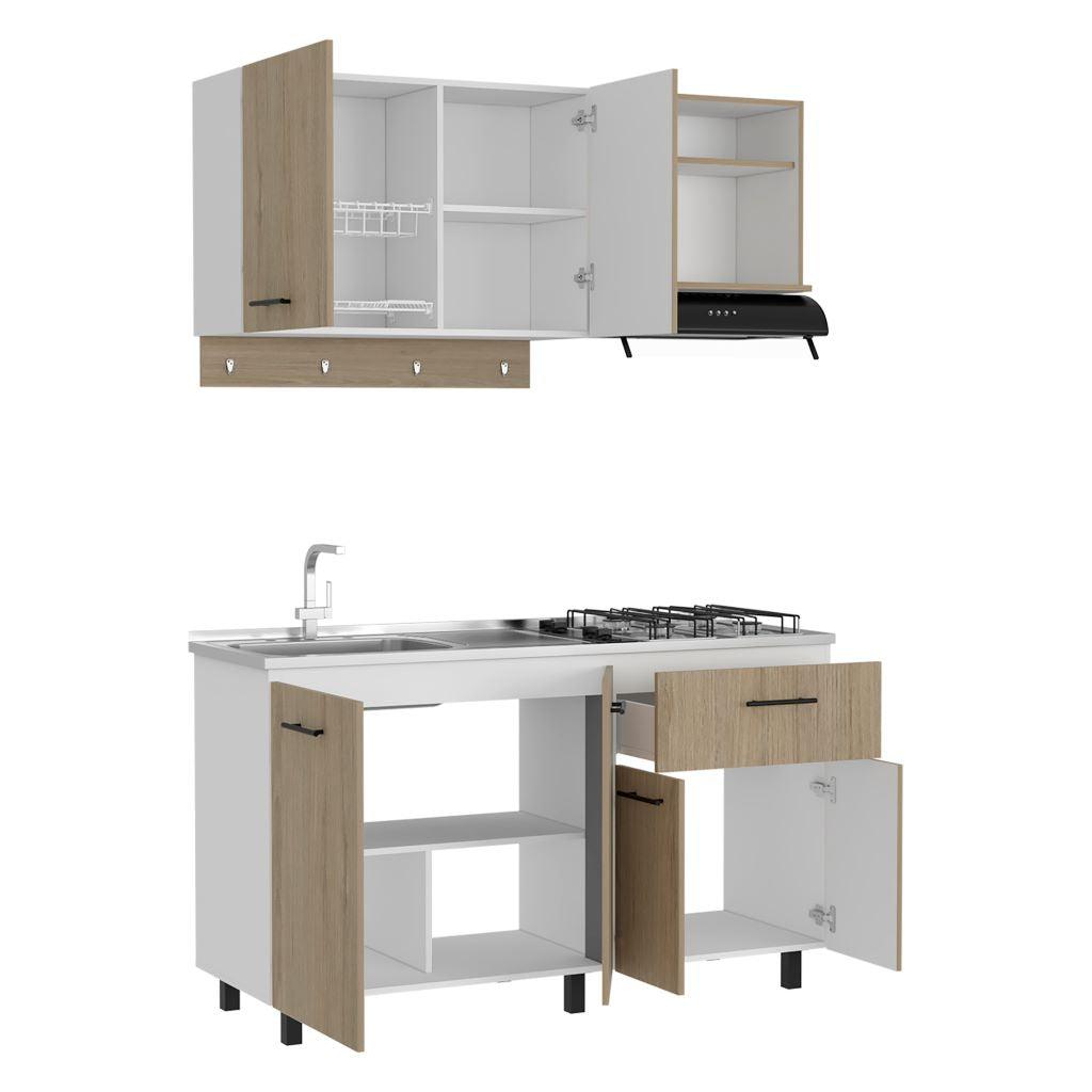 COCINA INTEGRAL KANE, BEIGE Y BLANCO, INCLUYE MESÓN IZQUIERDO EN ACERO INOXIDABLE