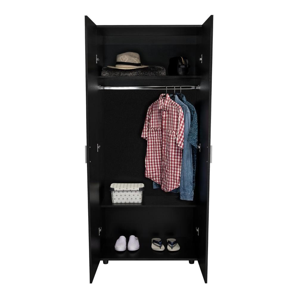CLOSET CARLOTA, WENGUE, CON UN TUBO CROMADO Y DOS ENTREPAÑOS