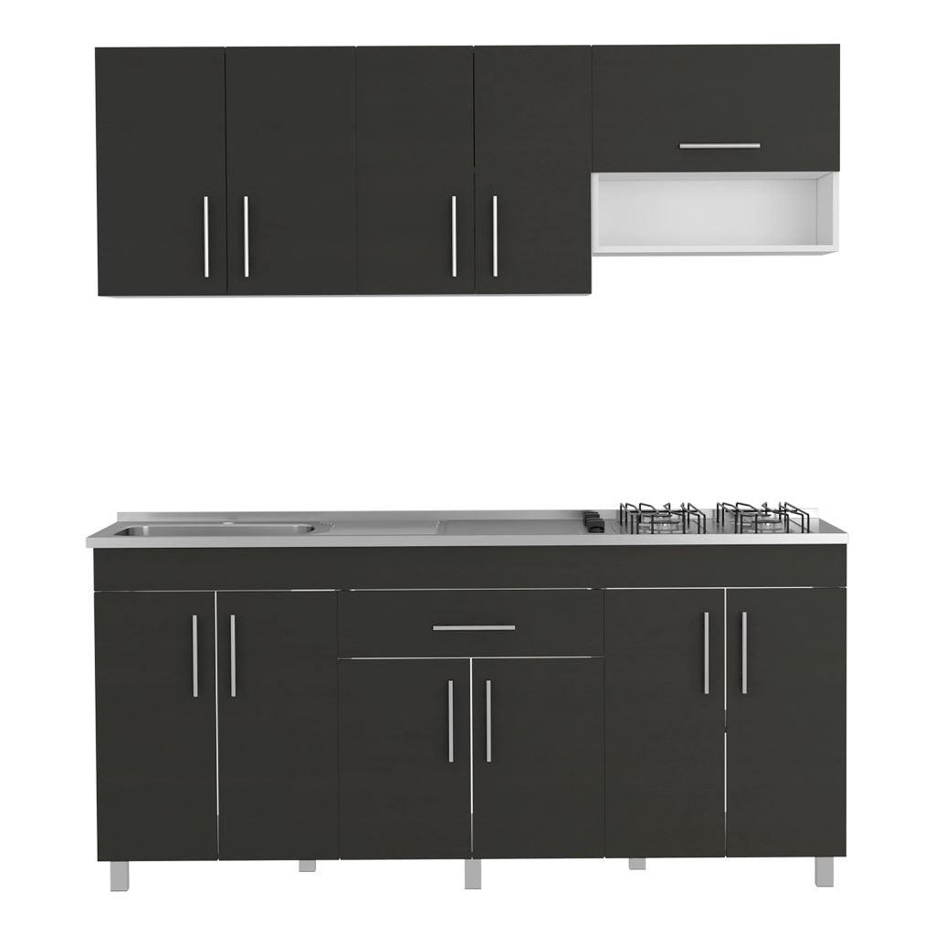 COCINA INTEGRAL CARSON, WENGUE Y BLANCO, INCLUYE MESÓN IZQUIERDO EN ACERO INOXIDABLE