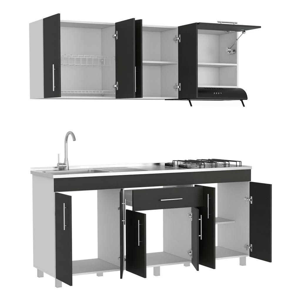 COCINA INTEGRAL CARSON, WENGUE Y BLANCO, INCLUYE MESÓN IZQUIERDO EN ACERO INOXIDABLE