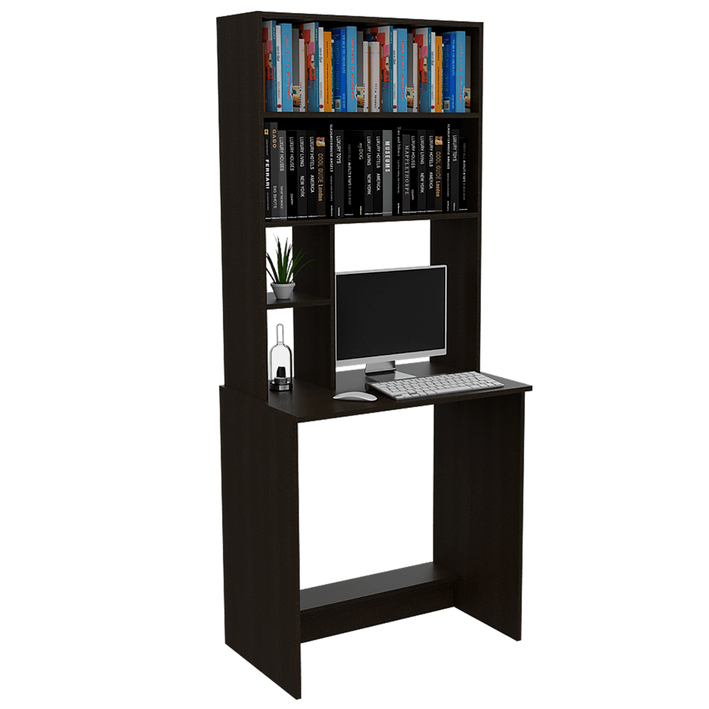 ESCRITORIO LÍRICO, WENGUE, CON BIBLIOTECA SUPERIOR